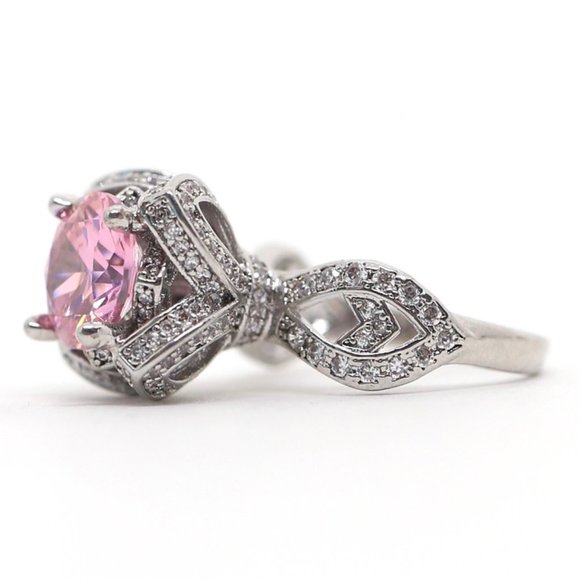 SterlIng Silver Queens Crown Pink Topaz Ring - Picture 5 of 6